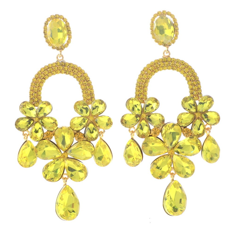 Gold Tone Metal Rhinestone Large Crystal Chandelier Post Earrings ESE9967-YEL