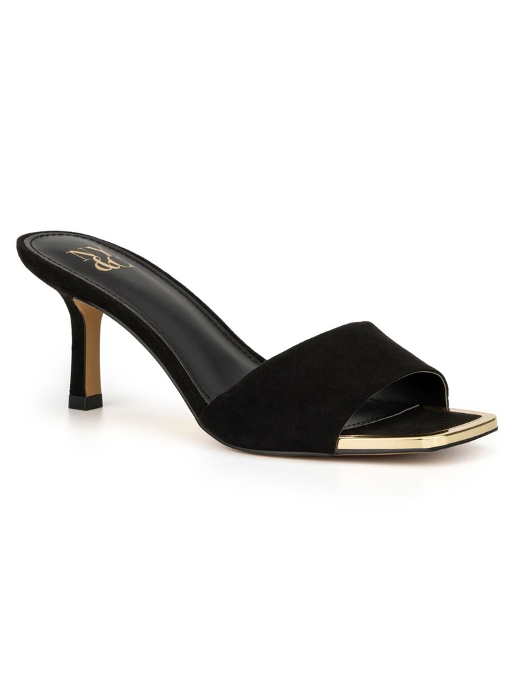 NEW YORK & CO Womens Black Gold-Tone Liz Open Slip On Heeled Sandal 10 M