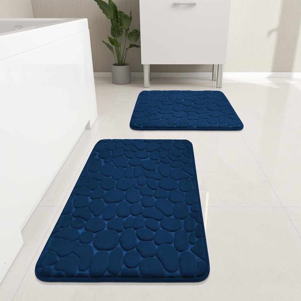 Bathroom Rugs Sets 2 Piece, Cobblestone Memory Foam Bathroom Mats Set Extra T...