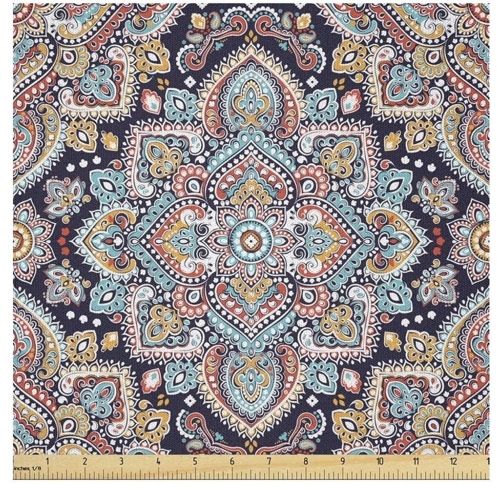 5yards Of Bohemian Soft Indoor Outdoor Fabric Navy,Multi Colored Medallion Print