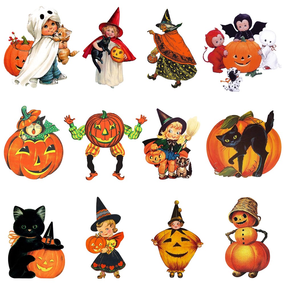 K1tpde 12PCS Vintage Halloween Cutout Home Decoration, Pumpkin Witch Cutout D...