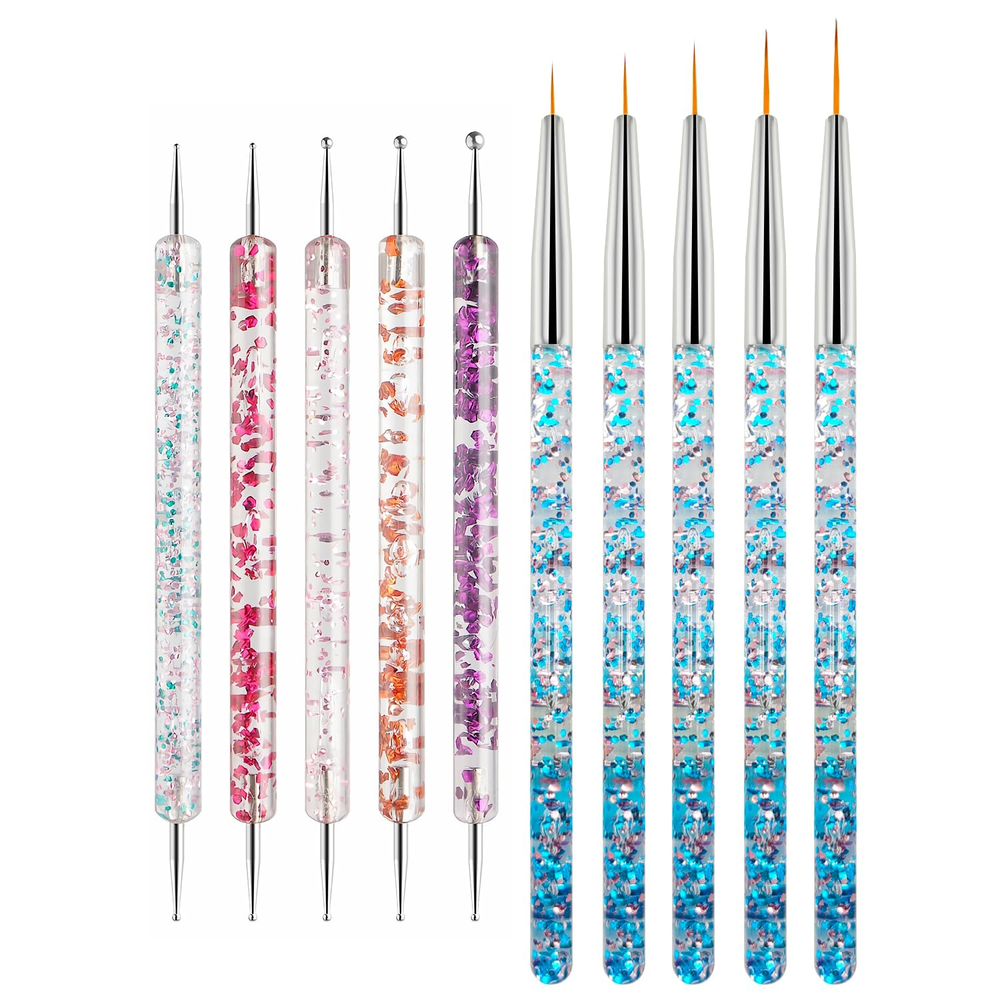 Nail Art Tool Set - 5 Dotting Tools & 5 Nail Liner Brushes for Salon, Profession