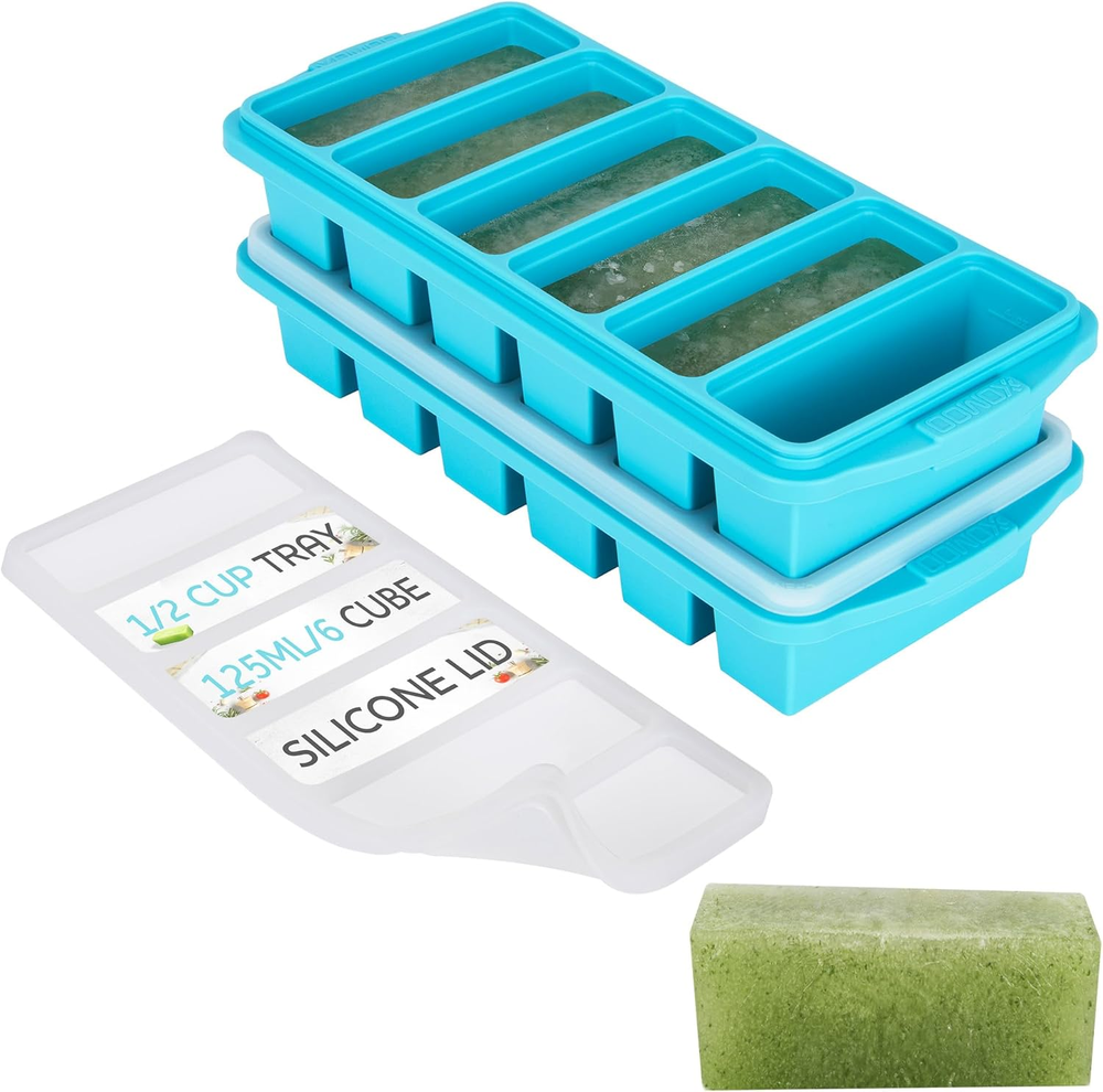1/2 Cup Leakproof Silicone Freezer Trays with Lids 2-Pack for Meal Prep and Storage