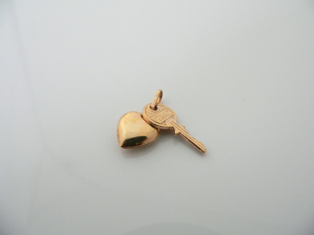 14K Gold Puff Heart Key Charm Pendant for Necklace Bracelet Gift Love Statement