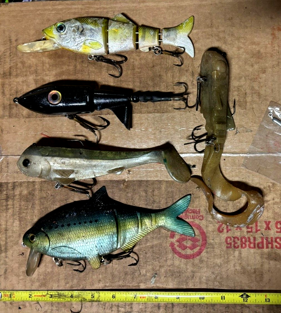 5 ct. various USED rubber cranks pike bass muskie swimbaits lures baits musky
