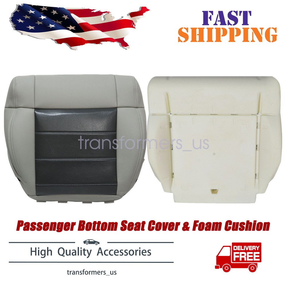 For 2008-2012 Jeep Wrangler Passenger Bottom Seat Cover Gray & Foam Cushion