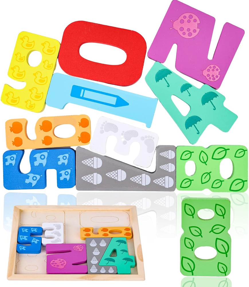 10PCS Stacking Puzzles, Wooden Number Chunky Jigsaw Puzzles Educational Toy for
