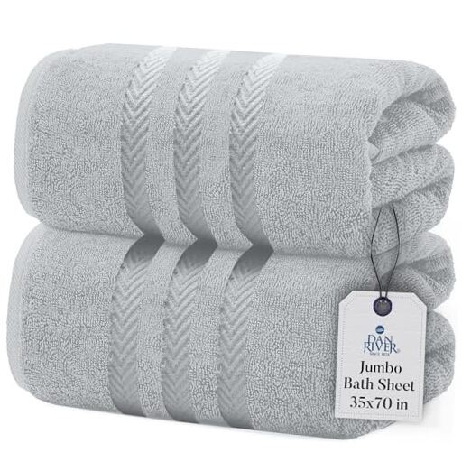 Luxury 35x70 Inch Bath Sheet Set of 2 in Silver