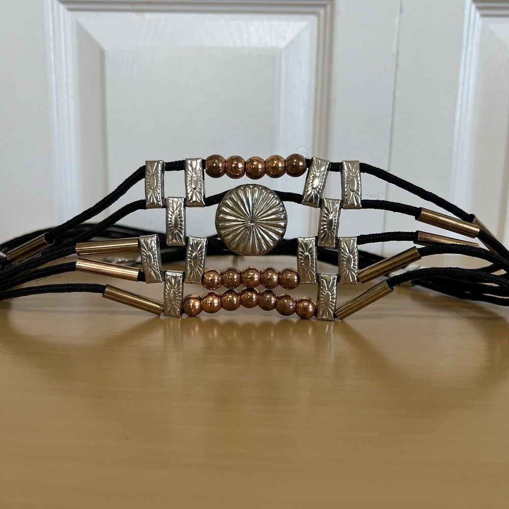 Vintage Boho Silver Copper Beaded Rope Waist Belt for Women