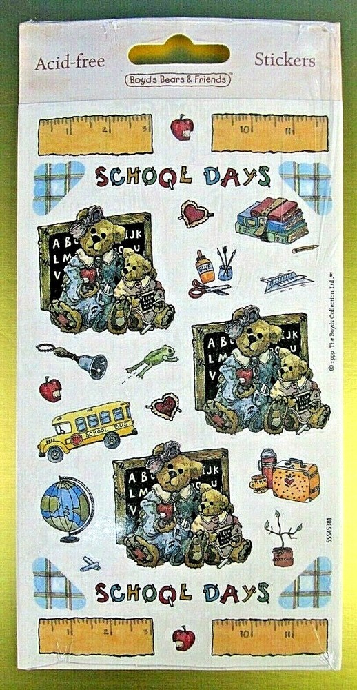 Boyd's Bears School Days 2 Sheet Sticker Pack Vintage