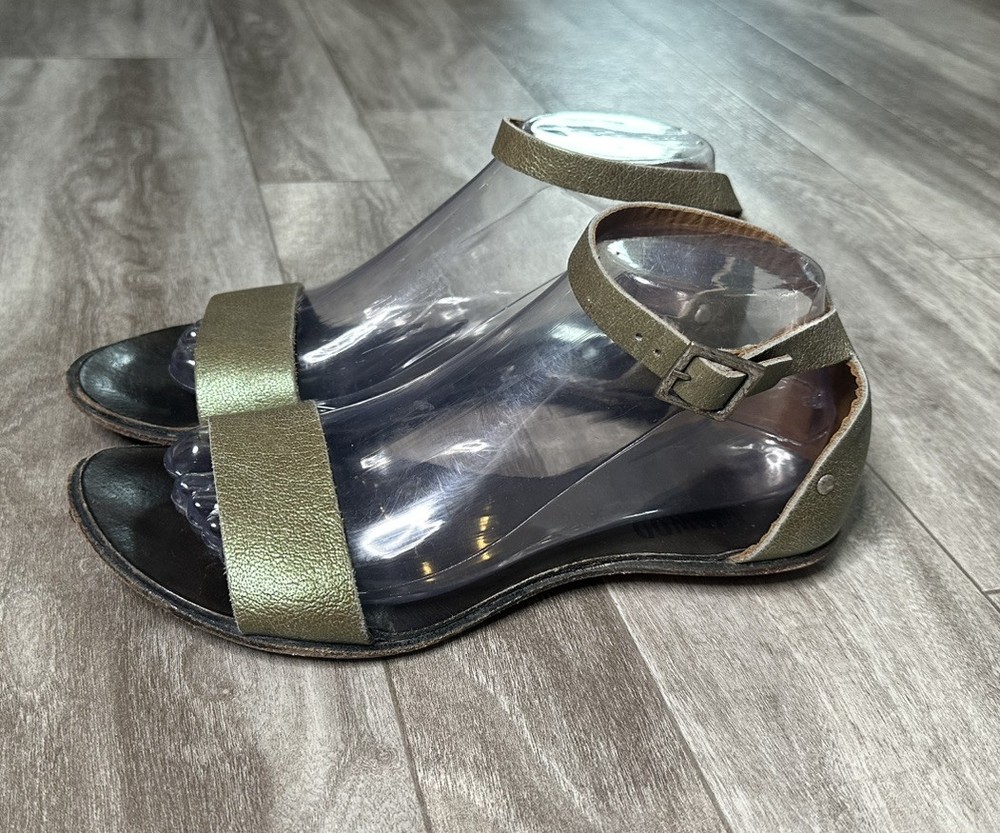 CYDWOQ  100% Genuine Leather Handmade USA Shoes Sandals Green Strap 37.5 Sz 7