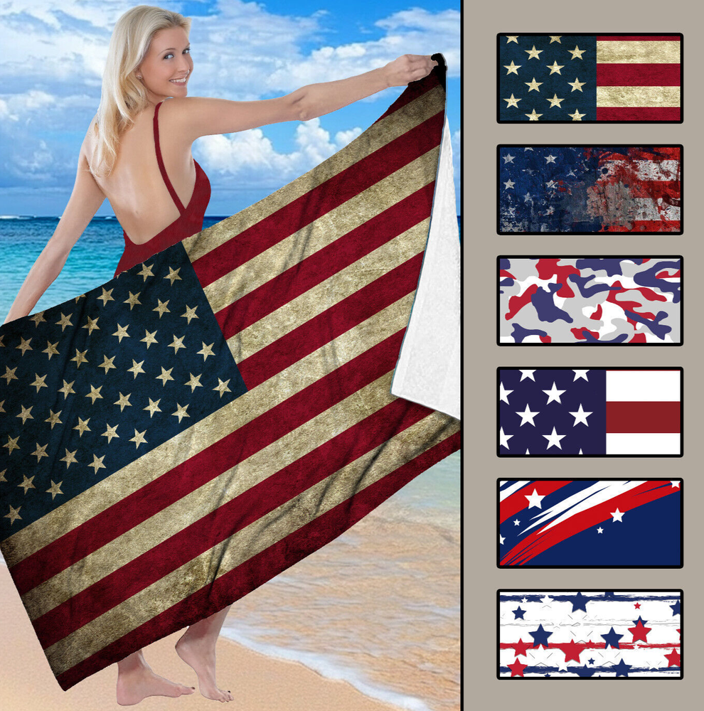 Patriotic USA Beach Towel #1,  American Flag Stars and Stripes 4th of July Towel