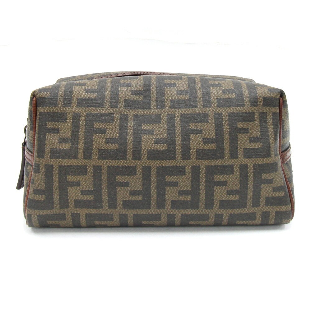 RARE FENDI Zukka 7N0057 Khaki Brown PVC Leather Preowned Handbag FF Logo
