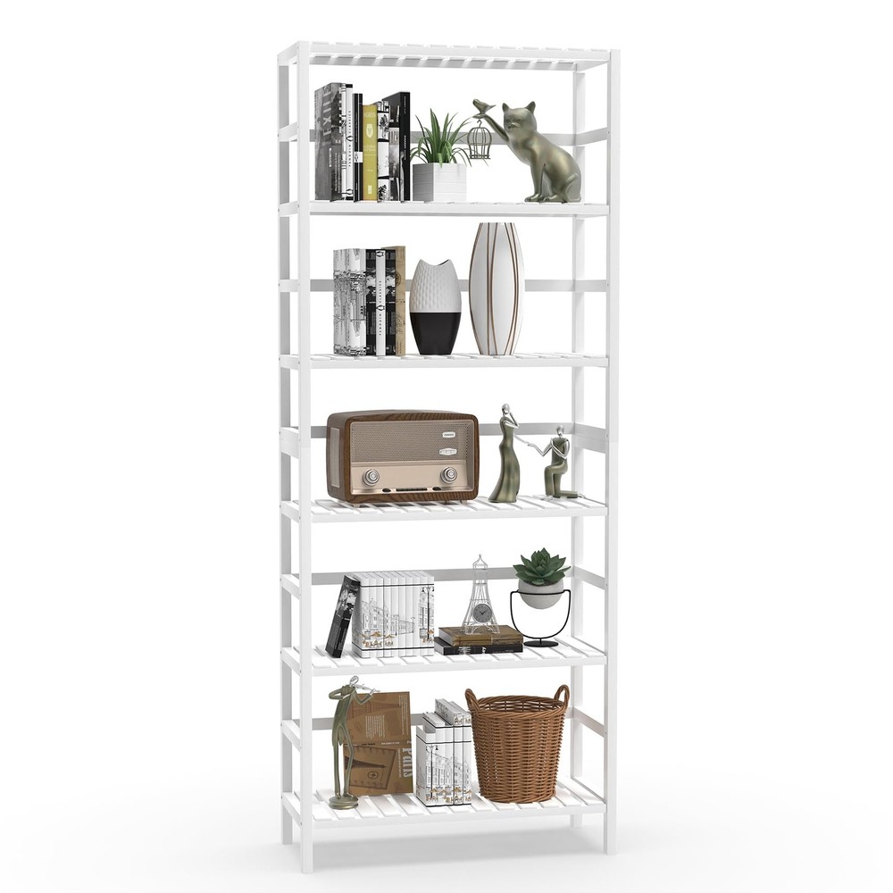 6-Tier Adjustable Bamboo Bookcase Storage Shelf Unit