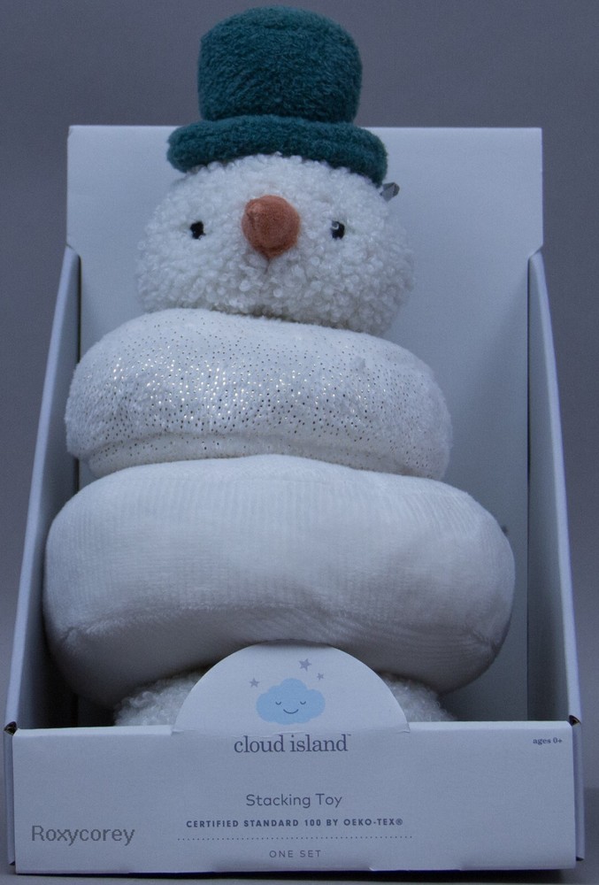 Cloud Island Christmas Holiday 9 in Snowman Soft Plush Baby Stacking Toy NWT
