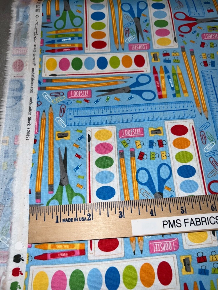 MODA Back to School 100% cotton fabric by the yard 36x44 art supplies 20891 16