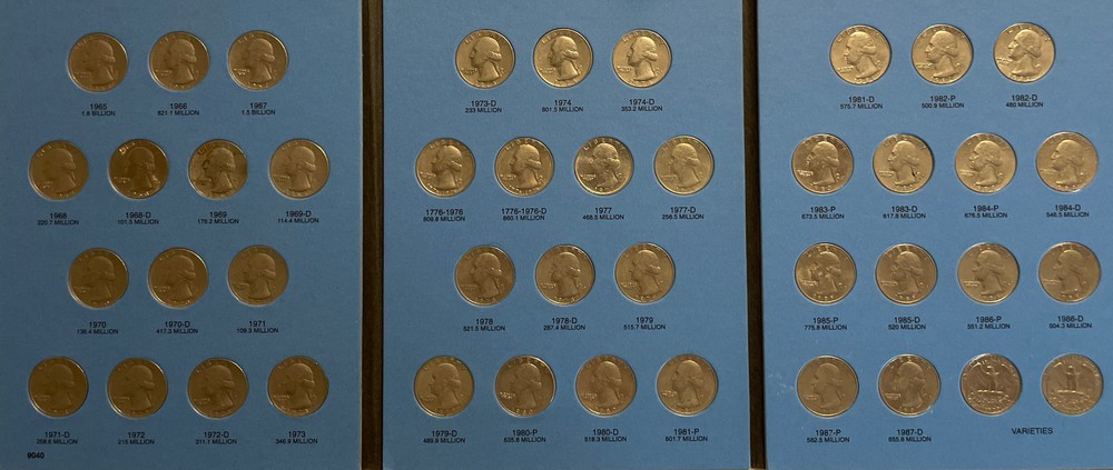 1965-1987 Washington Quarter set with Whitman folder includes 1982 1983 pd mints
