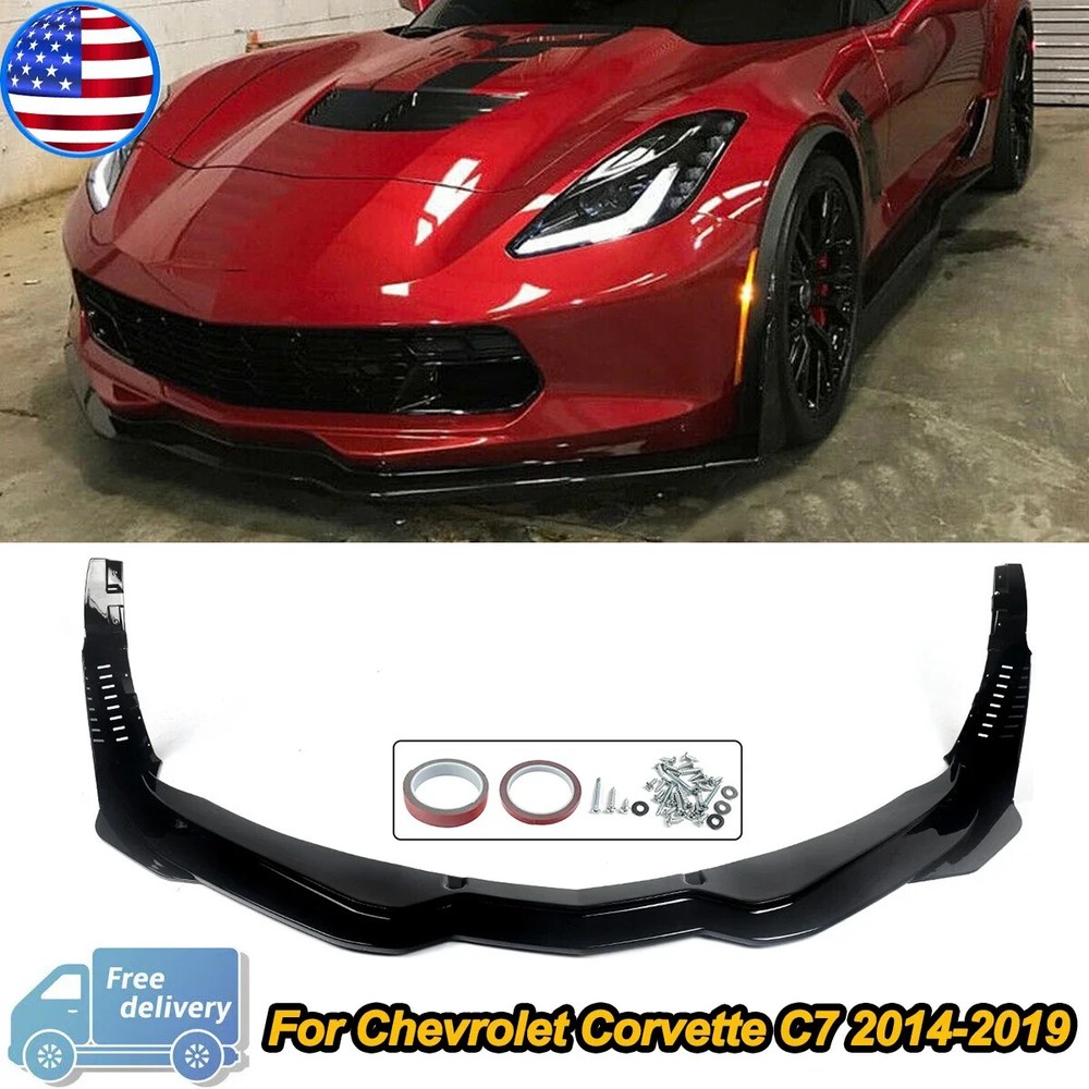 For 2014-2019 Corvette C7 Z06 Stage 4 Front Lip Splitter & Winglets Gloss Black