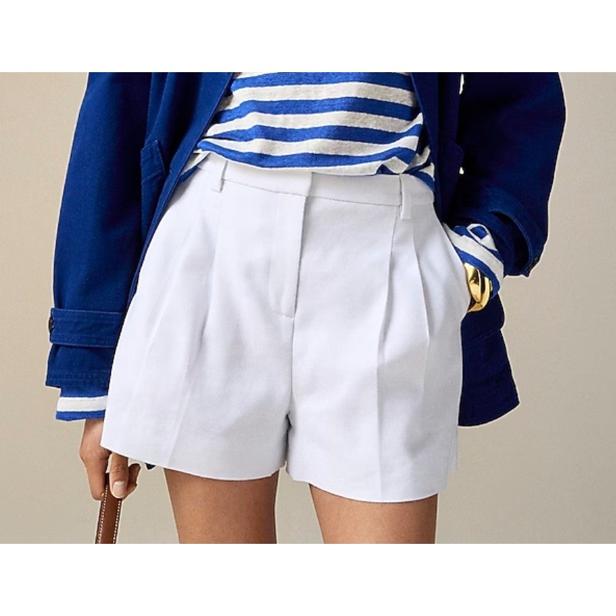 J. Crew Lucia Linen Shorts Women 8 White Pleated Summer Preppy Resort Tennis NWD
