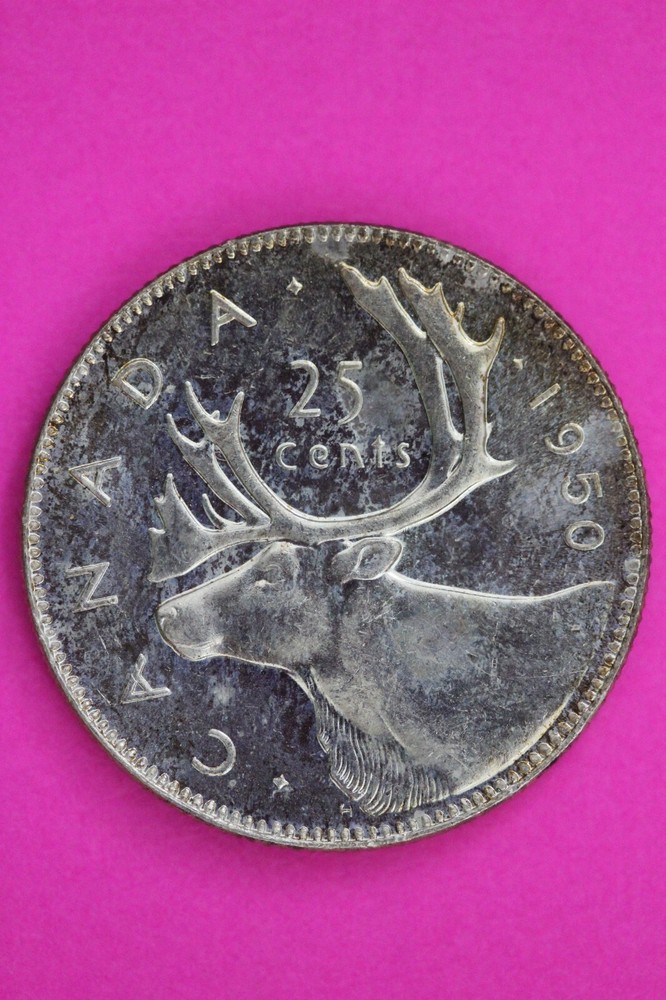 High Grade 1950 Canada Silver Quarter Semi Key Date Coin .800 Fine Silver 70