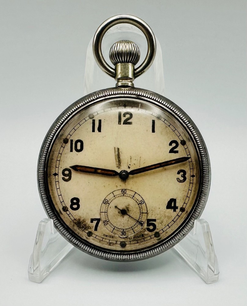 Antique British Military Pocket Watch - GS/TP Swiss Made 15 Jewels - Working