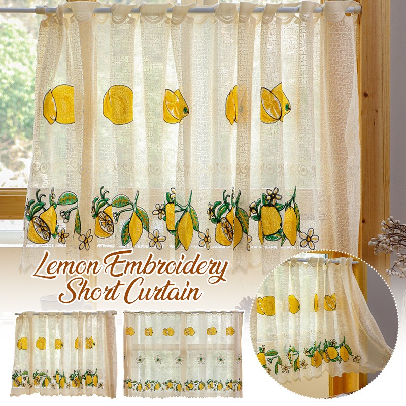 Lemon Embroidery Short Curtain Kitchen Living Room Cabinet Dust Curtain