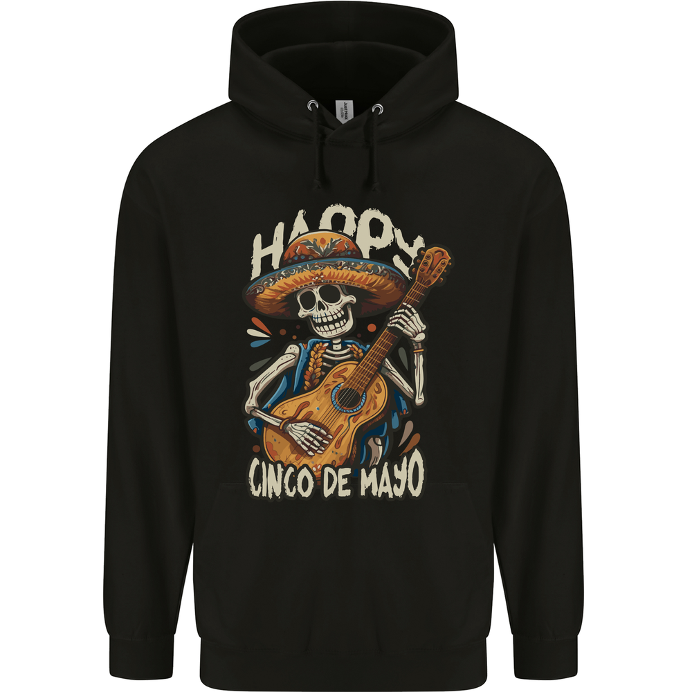 Happy Cinco De Mayo Day Mexico Skull Guitar Mens 80% Cotton Hoodie