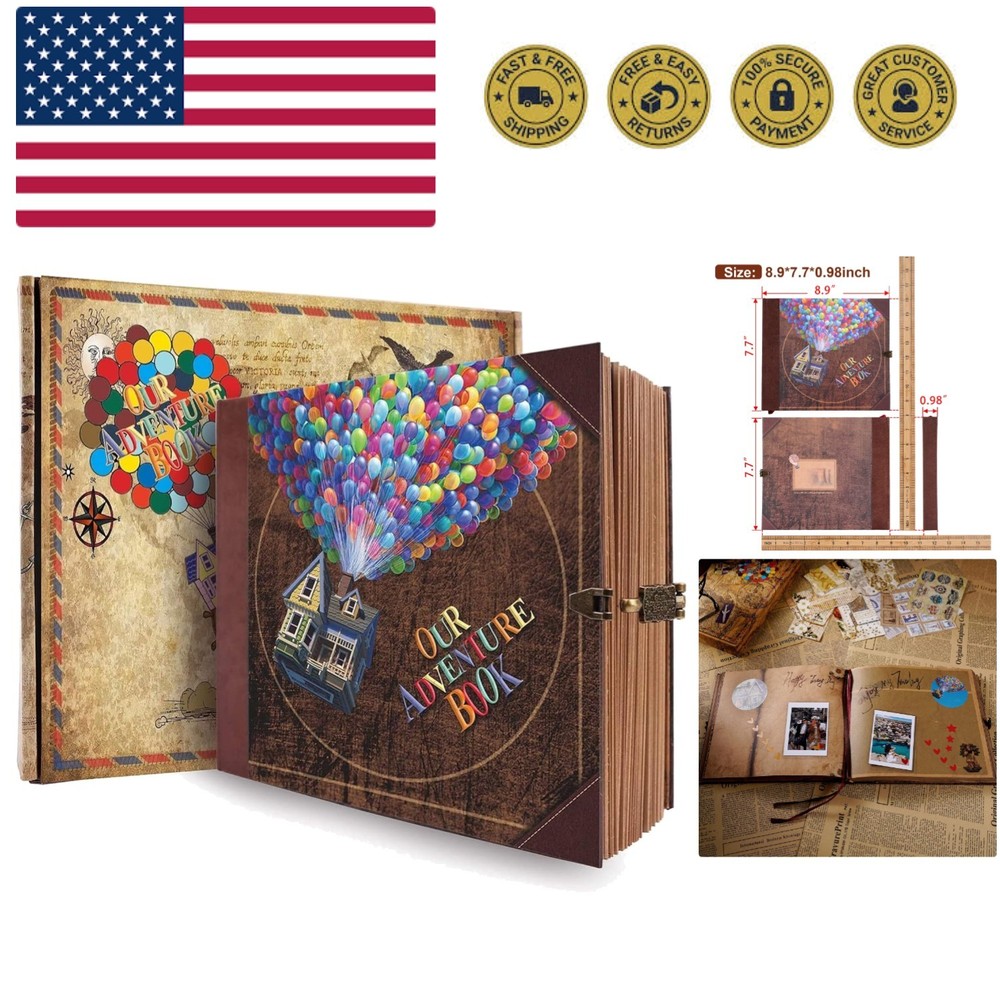 Our Adventure Book Scrapbook Photo Album,Retro Style Embossed Letter Cover Tr...