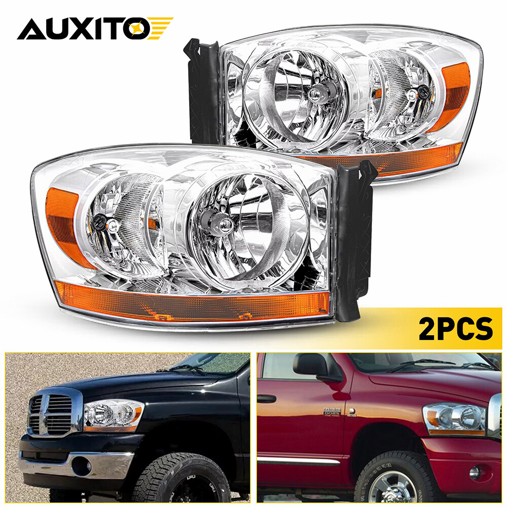 For 2006-2009 Dodge Ram 1500 2500 3500 Headlight Passenger Driver Chrome Hou 12V