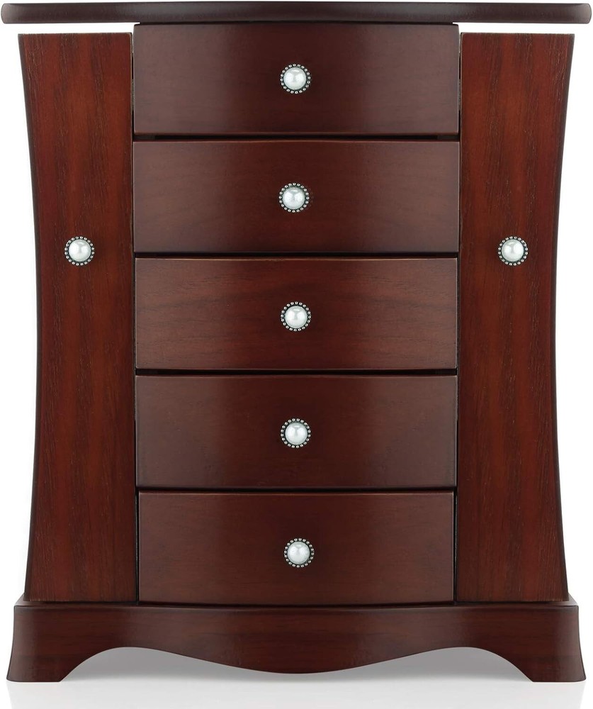 Jewelry Box - Made of Solid Wood with Tower Style 4 Drawers Organizer and 2