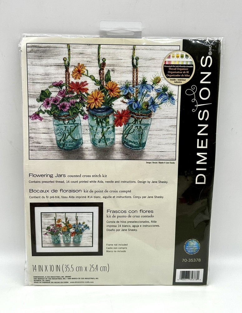 Dimensions Flowering Jars Cross Stitch Kit Country Barn Wood 14x10 #70-35378 New