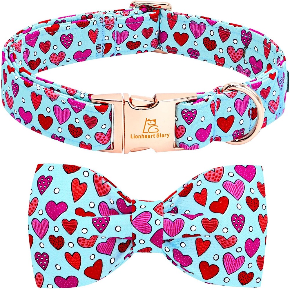 Valentines Day Dog Collar with Bowtie Red Hearts Print X-Large