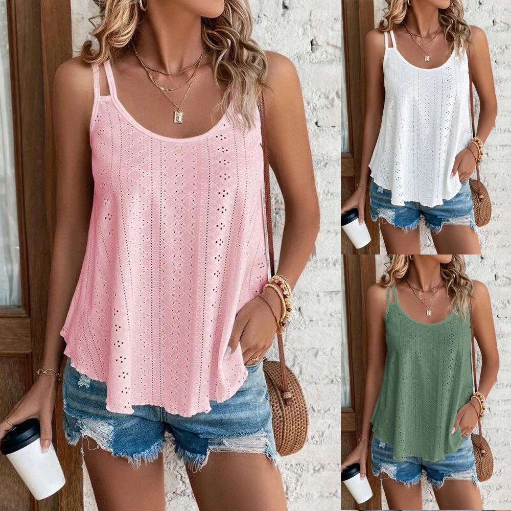 Women’s Sexy Sleeveless Crew Neck Cami Tank Top Casual Summer Swing Tee