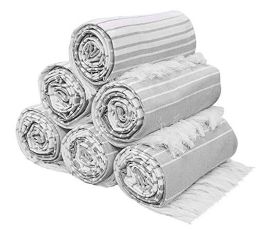 6-Pack Grey & White Striped Beach Towels - 40x71 Inches Each