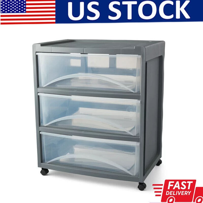 3 Drawer Wide Gray Flannel Storage Cart Home Office Storage Rolling Cart US