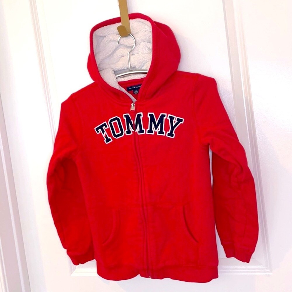 Tommy Hilfiger Red Full Zip Fleece Lined Hooded Sweatshirt for Men