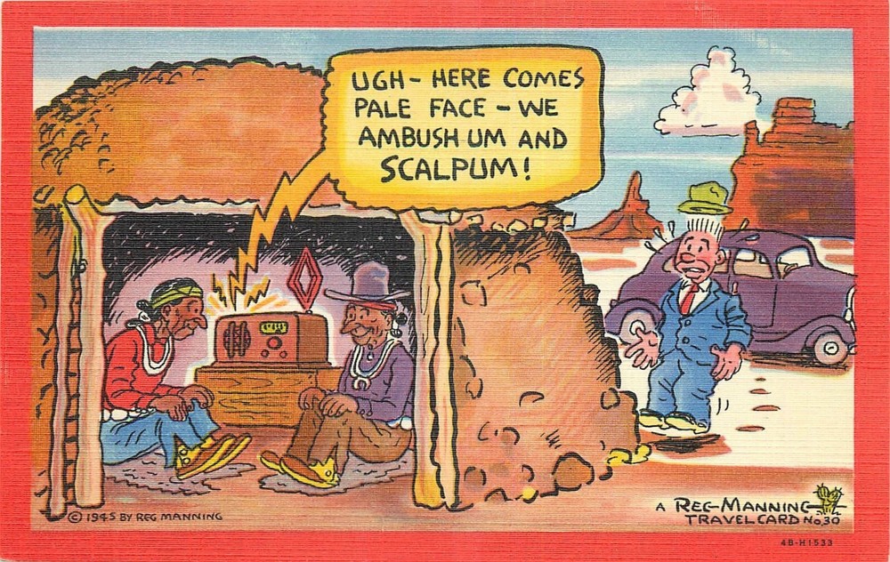1940s Reg Manning Indian Scalping tourist comic humor Teich Postcard 25-1368