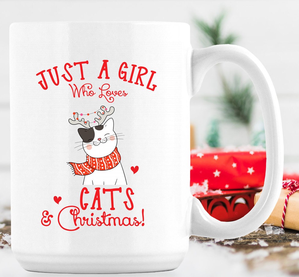 Girl Loves Cats And Christmas Christmas Gifts For Cat Lovers Cat Christmas Mug