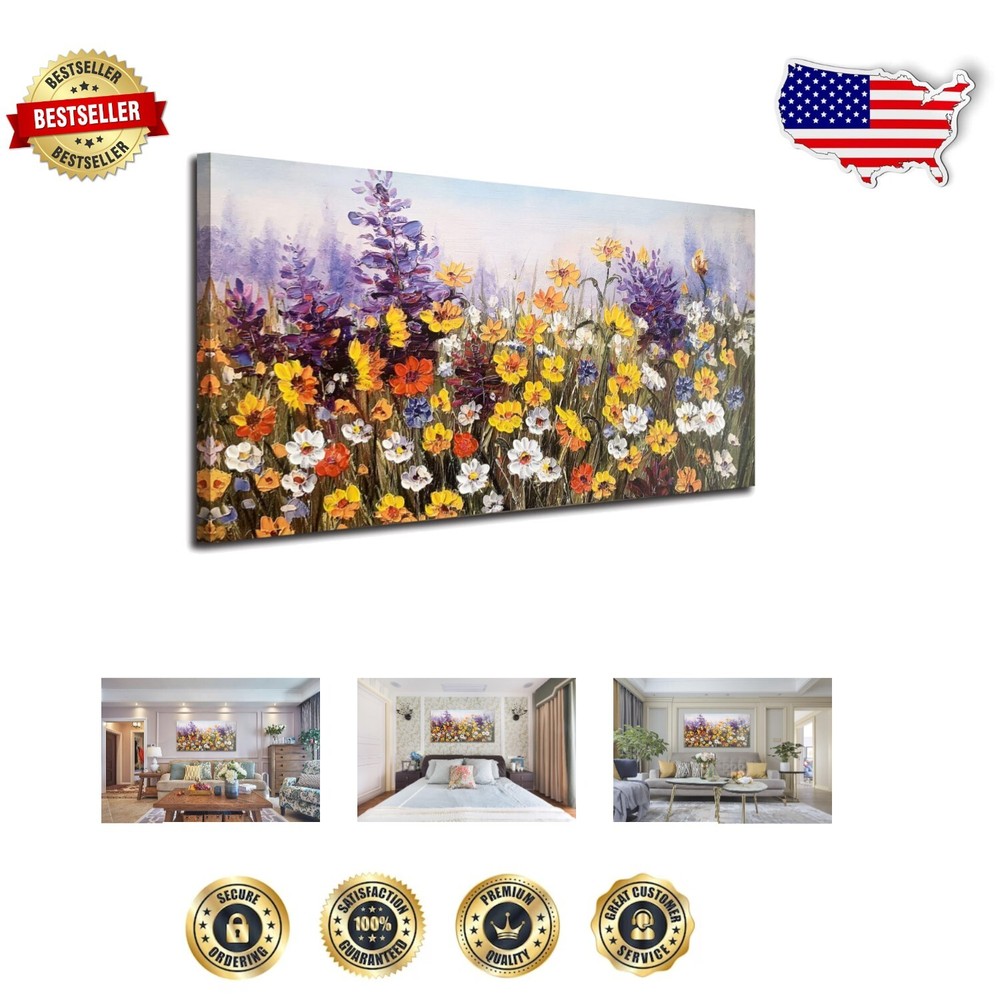 Bright Floral Wall Art: 40''x20'' Daisy Canvas for Living Room & Bedroom
