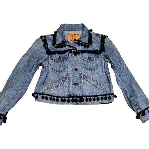 Authentic Marc Jacobs Pom Pom Tassels Embellished Denim Jacket Womens (Size S)