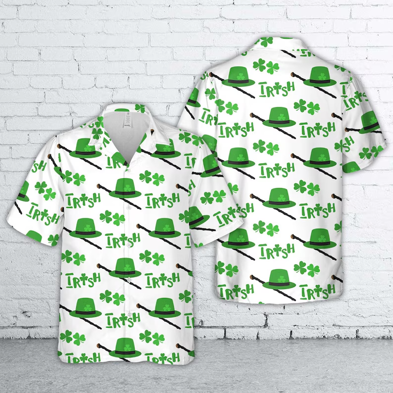 St Patricks Day Hawaiian Shirt Irish Shamrock Lucky Green Party Men's