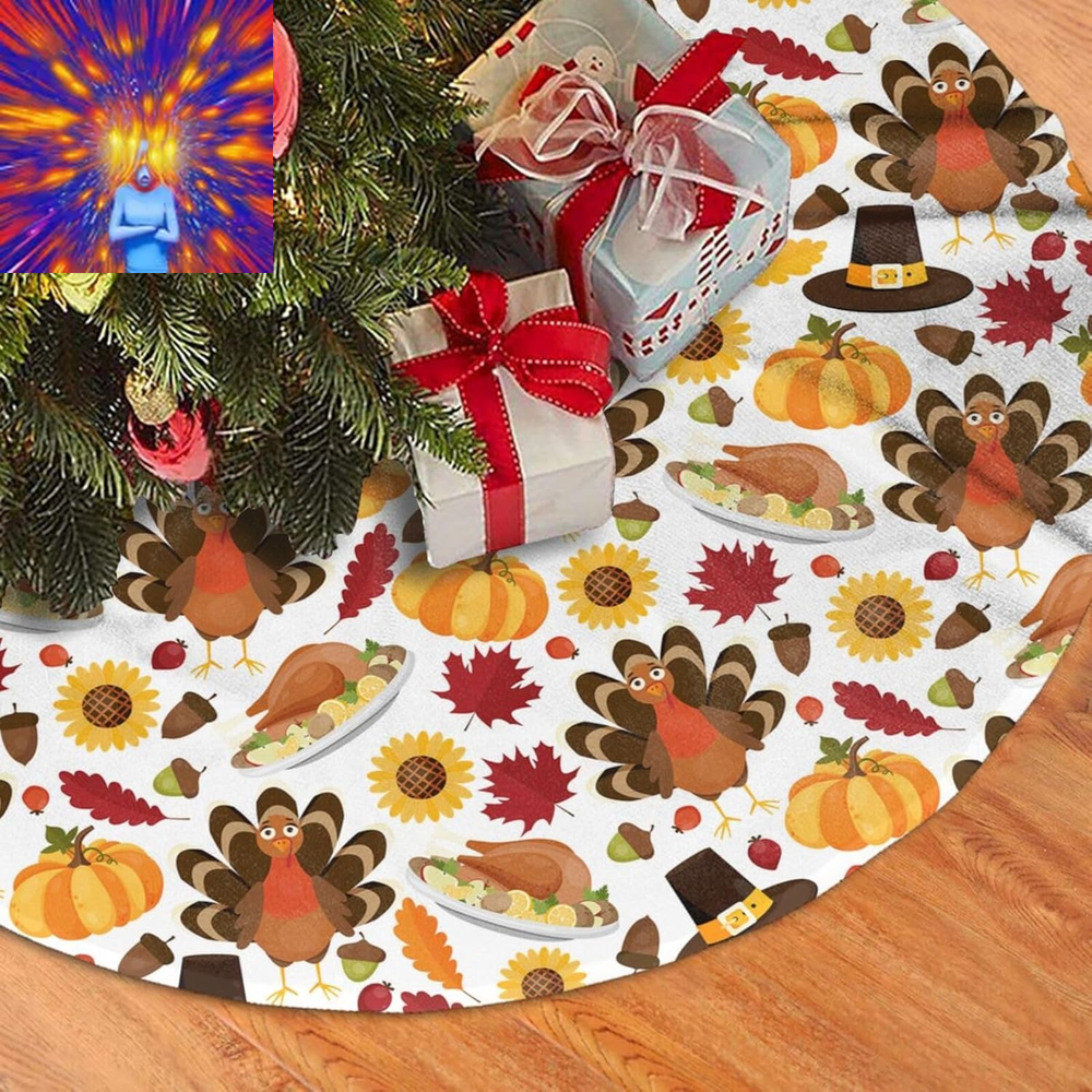 Happy Thanksgiving Day Turkey Pumpkin Christmas Tree Skirt Funny Tree Mat for Fa