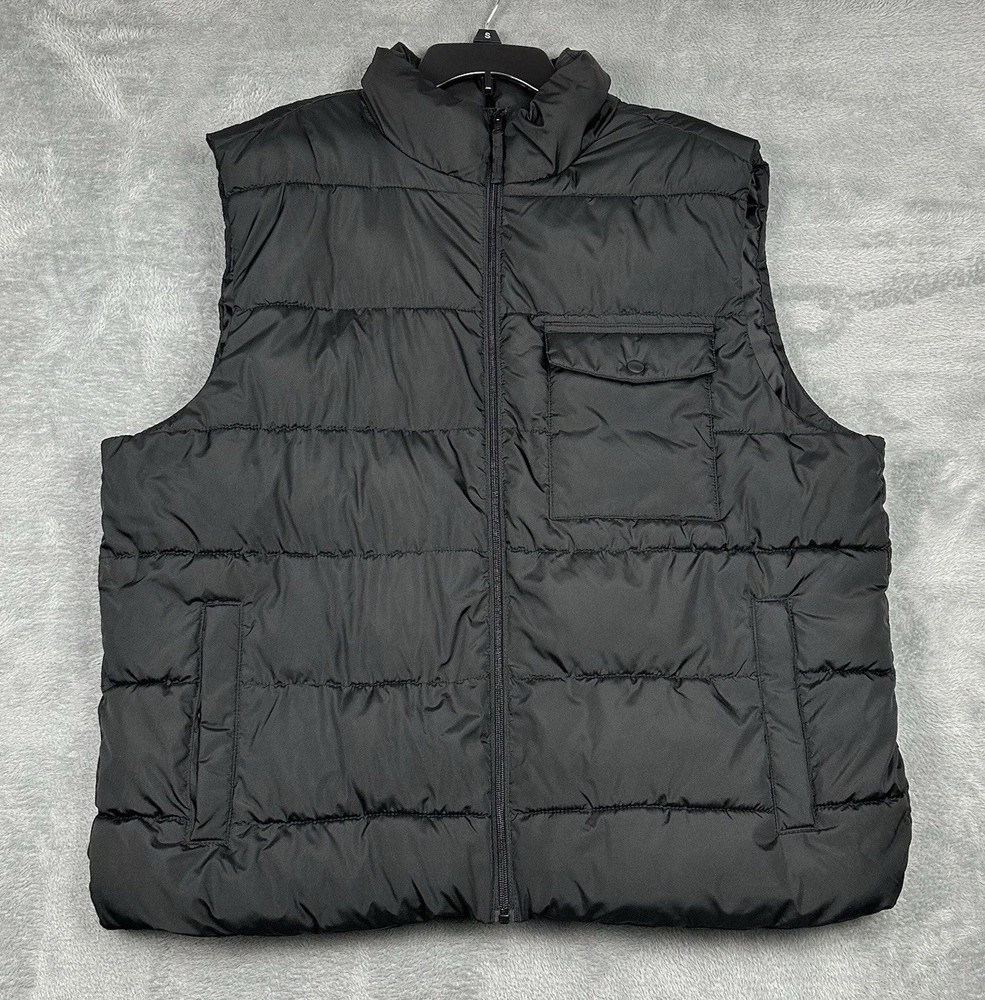 Old Navy Go-Recycled Puffer Vest Mens XXL Black Full Zip Snap Pockets Packable