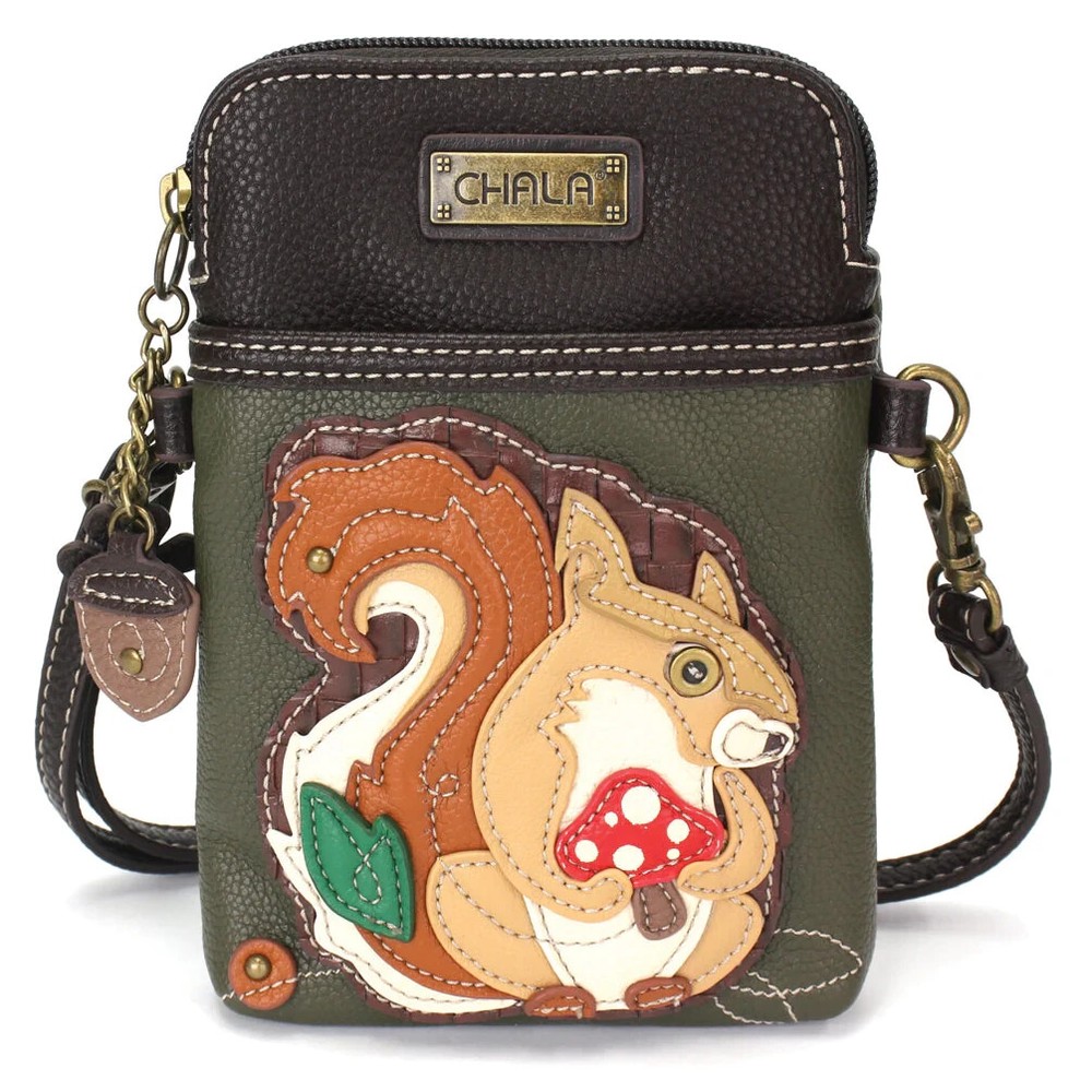 Chala Squirrel Nut Crossbody Phone Purse with Adjustable Strap in Olive Green