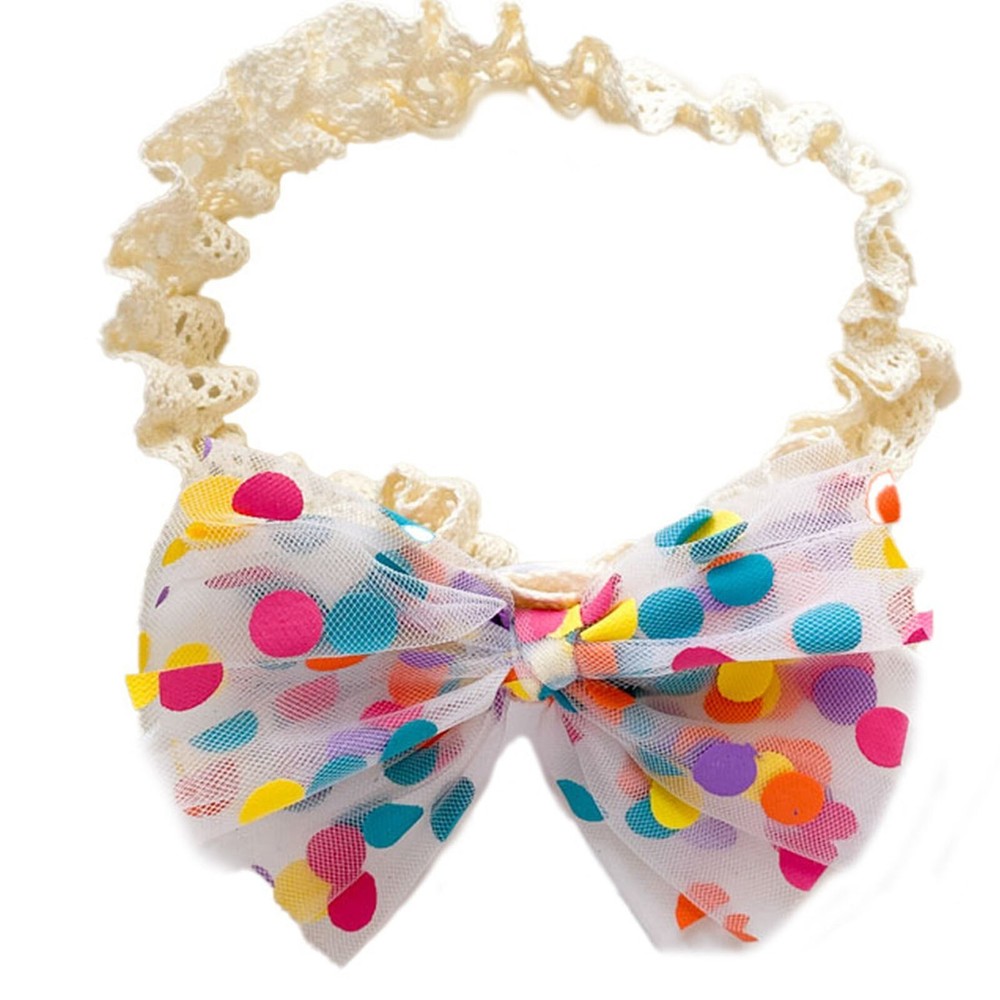 Rainbow Dot Baby Hair Bow Soft Elastic Infant Headband Photo Prop  