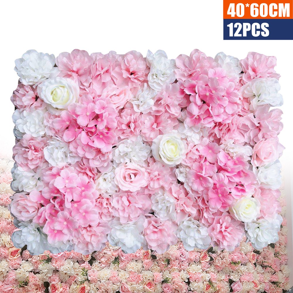 12Pcs Artificial Silk Flower Wall Panel Floral Backdrop Party Wedding Decoration