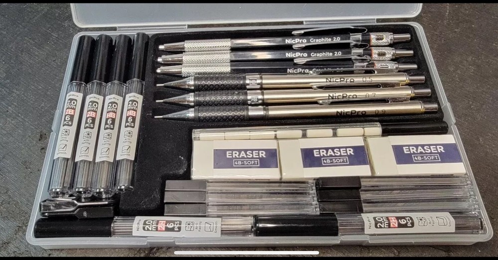 Nicpro 6 PCS Art Mechanical Pencil Set Metal Drafting Pencils 0.5, 0.7, 0.9, 2.0