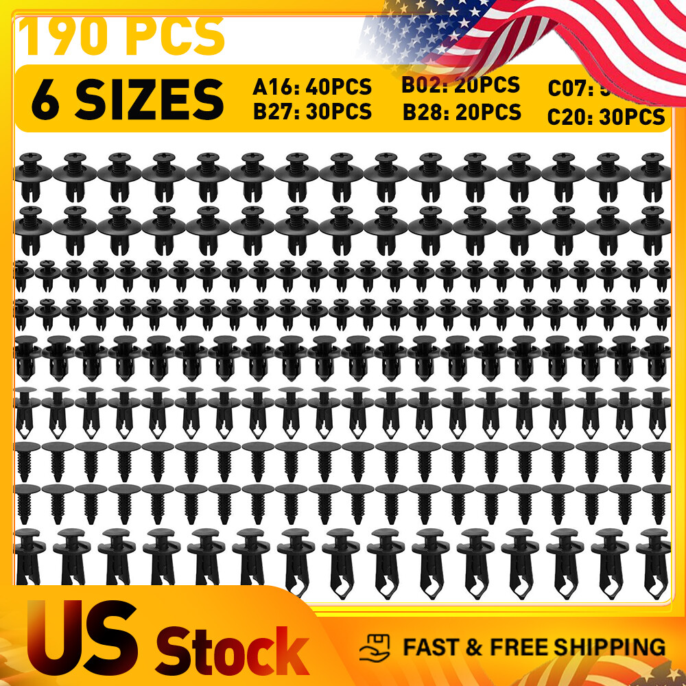 190pcs Universal ABS Body Fastener Plastic Clips Rivets Panel Fender Retainer