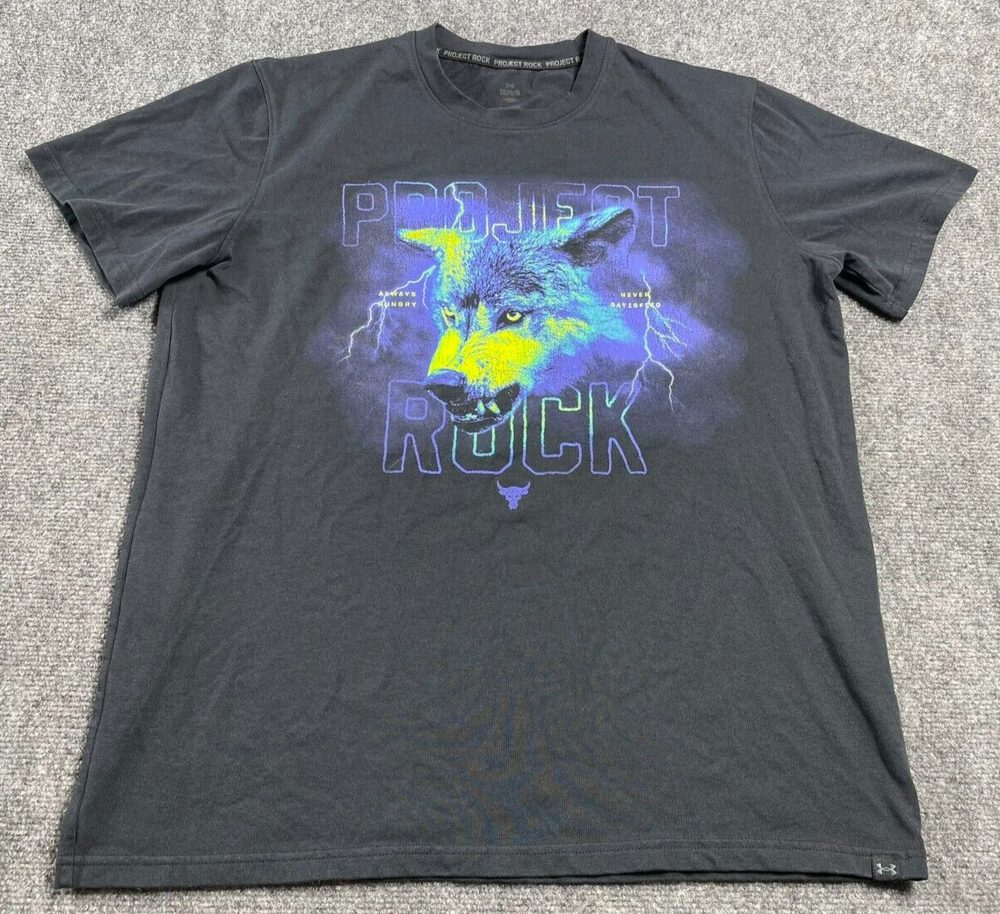 Under Armour Men's T-Shirt Project Rock Wolf Heavyweight Short Sleeve Black L