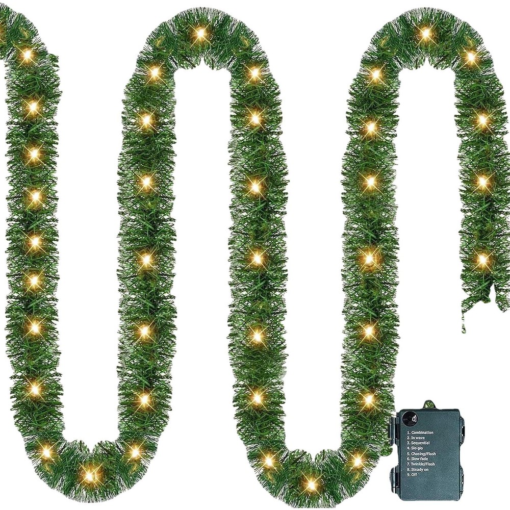 16.4ft Pre-Lit Artificial Christmas Mantel Garland Lighted With 50 Clear Lights